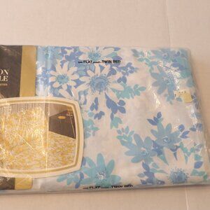 Vintage JCPenney Fashion Manor No Iron Percale Blue Floral Twin Flat Sheet
